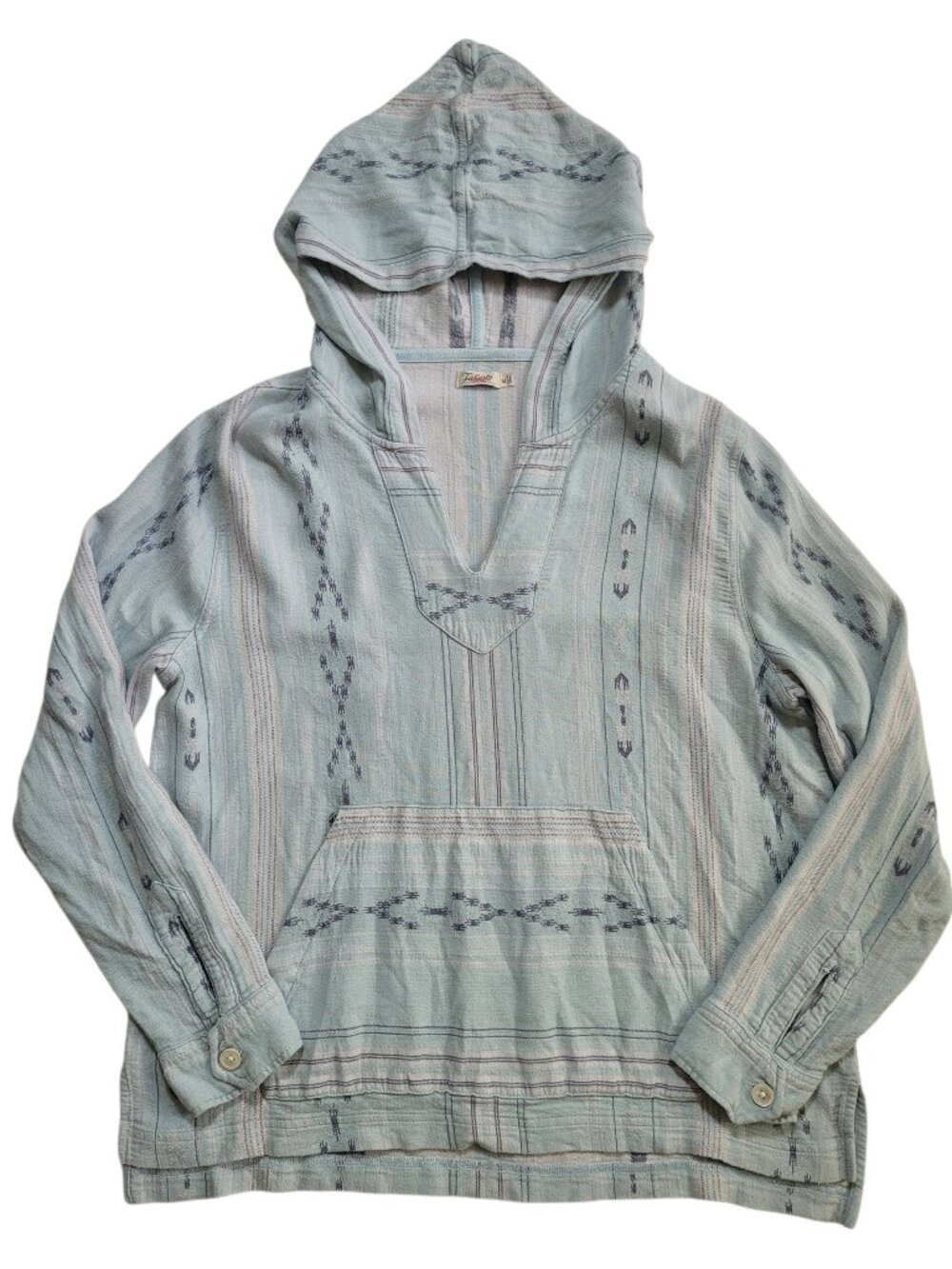 Faherty Baja Beach Hoodie Pullover Poncho Blue Medium Coastal Aztec